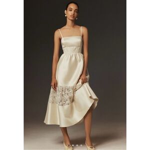 LAST CHANCE! Anthropologie Bhldn Gabrielle Taffeta Lace A-Line Midi Dress M NWT